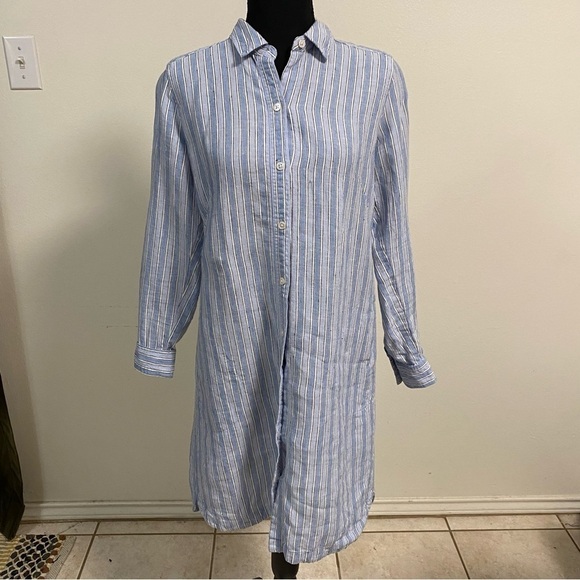 J. Jill Shirt Women’s Size Small Petite Striped linen Striped button up Dress - Picture 2 of 16